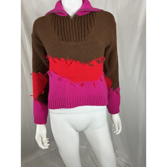 Andersson Bell Mountain Brown Wool Striped Wool-Blend Half-Zip Sweater Size XS - Picture 2 of 4